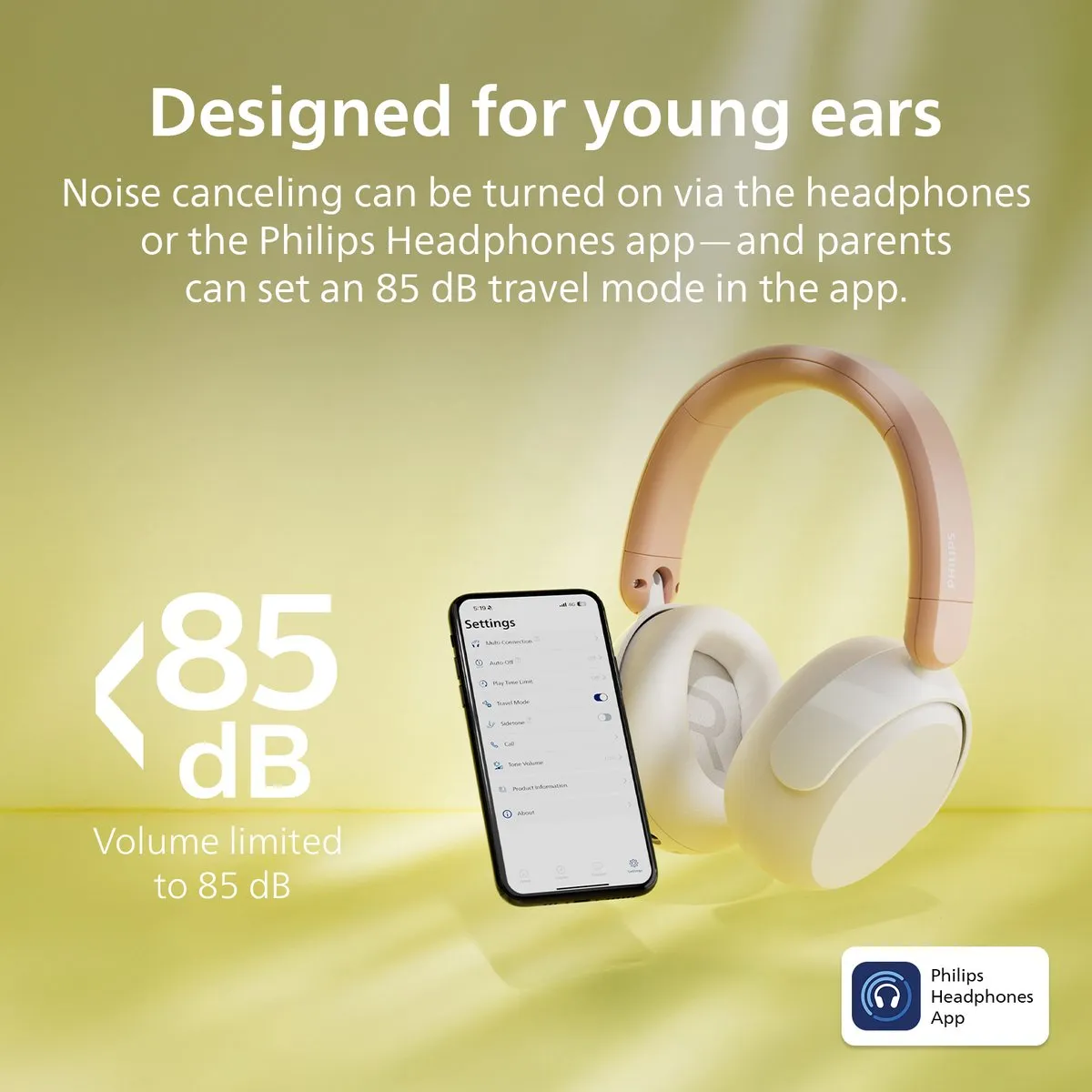 Philips TAK5500AL/00 Kinderkoptelefoon - Noise Canceling Pro - 85dB - Amber Wit