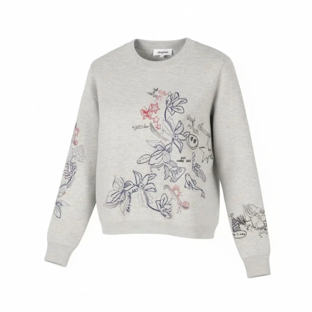 Desigual Jers Laia damestrui melange grijs geborduurd gebreide pull-on