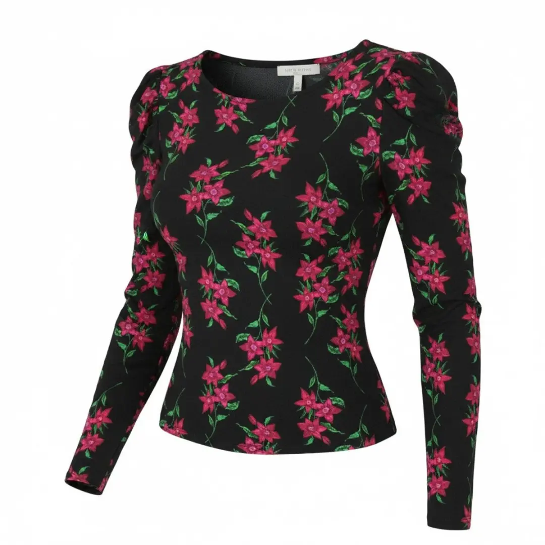 Desigual Ts Kim Damesblousezwarte bloemenprint met lange mouwen en open achterka