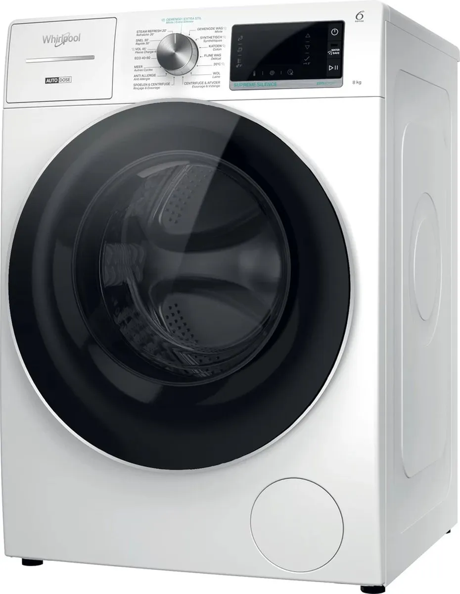 Whirlpool W8 W846WR BE Wasmachine 8kg 1351 RPM - Zwart/Wit