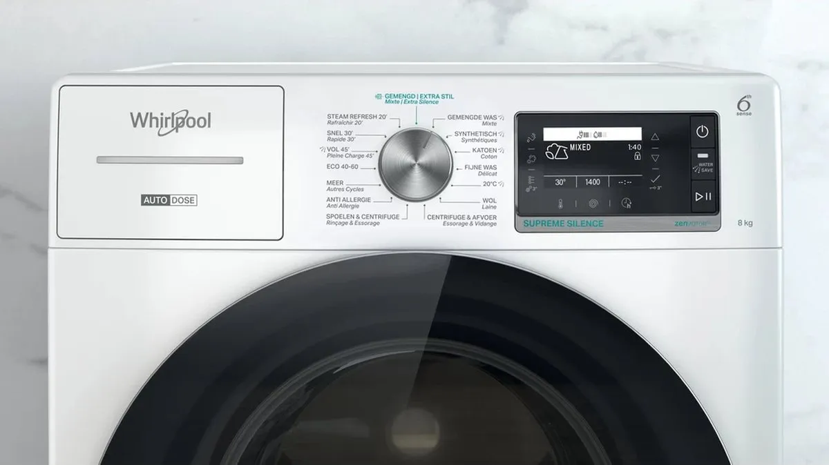 Whirlpool W8 W846WR BE Wasmachine 8kg 1351 RPM - Zwart/Wit