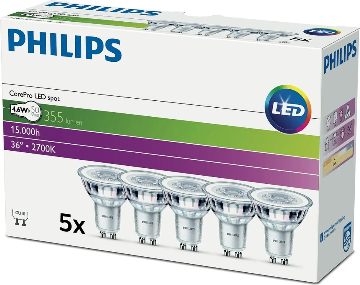 Philips LED Spot GU10 4.6W Warm Wit Mat