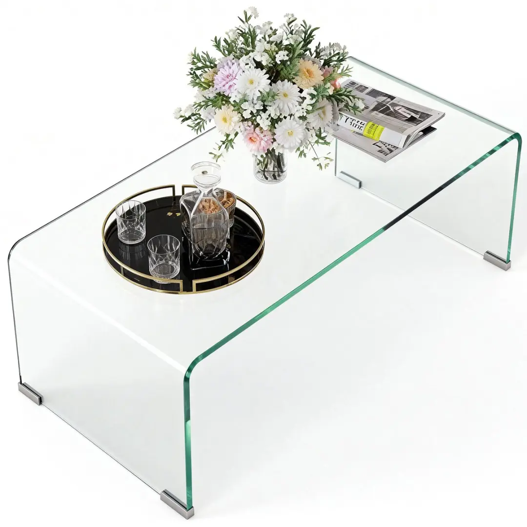 HOMCOM-Salontafel-80x45x35cm-Gehard Glas-Transparant