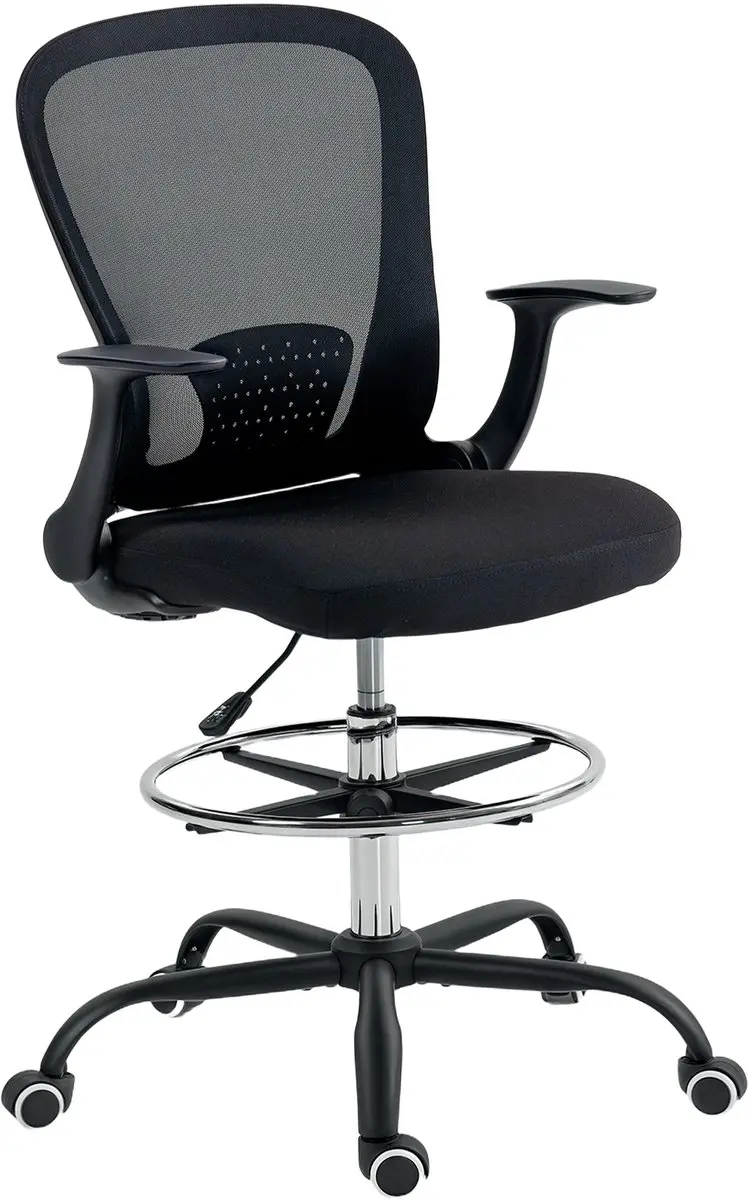 HOMCOM-Tekenstoel-Gaasstof (100% polyester)-62x59x119cm-Zwart