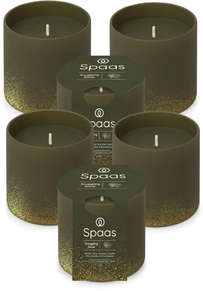 Spaas WinterGlow Geurkaars - Snuggling Snow - Donkergroen - circa 35u - Ø7cm - 6 Kaarsen