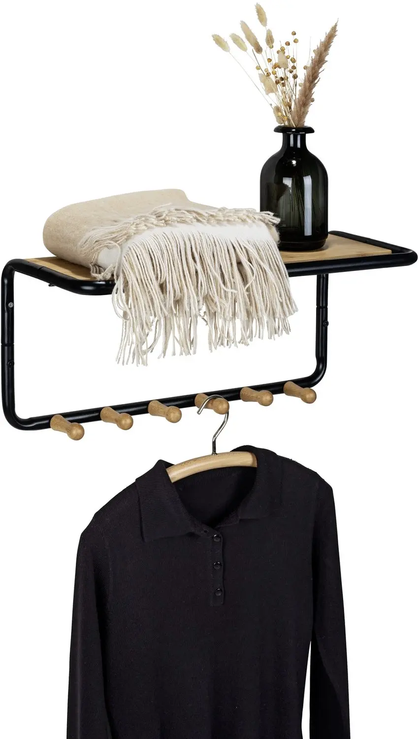 WENKO - Wandplank met bamboe haakjes Loft, 58 x 26 x 26 cm - afbeelding 3 van 6