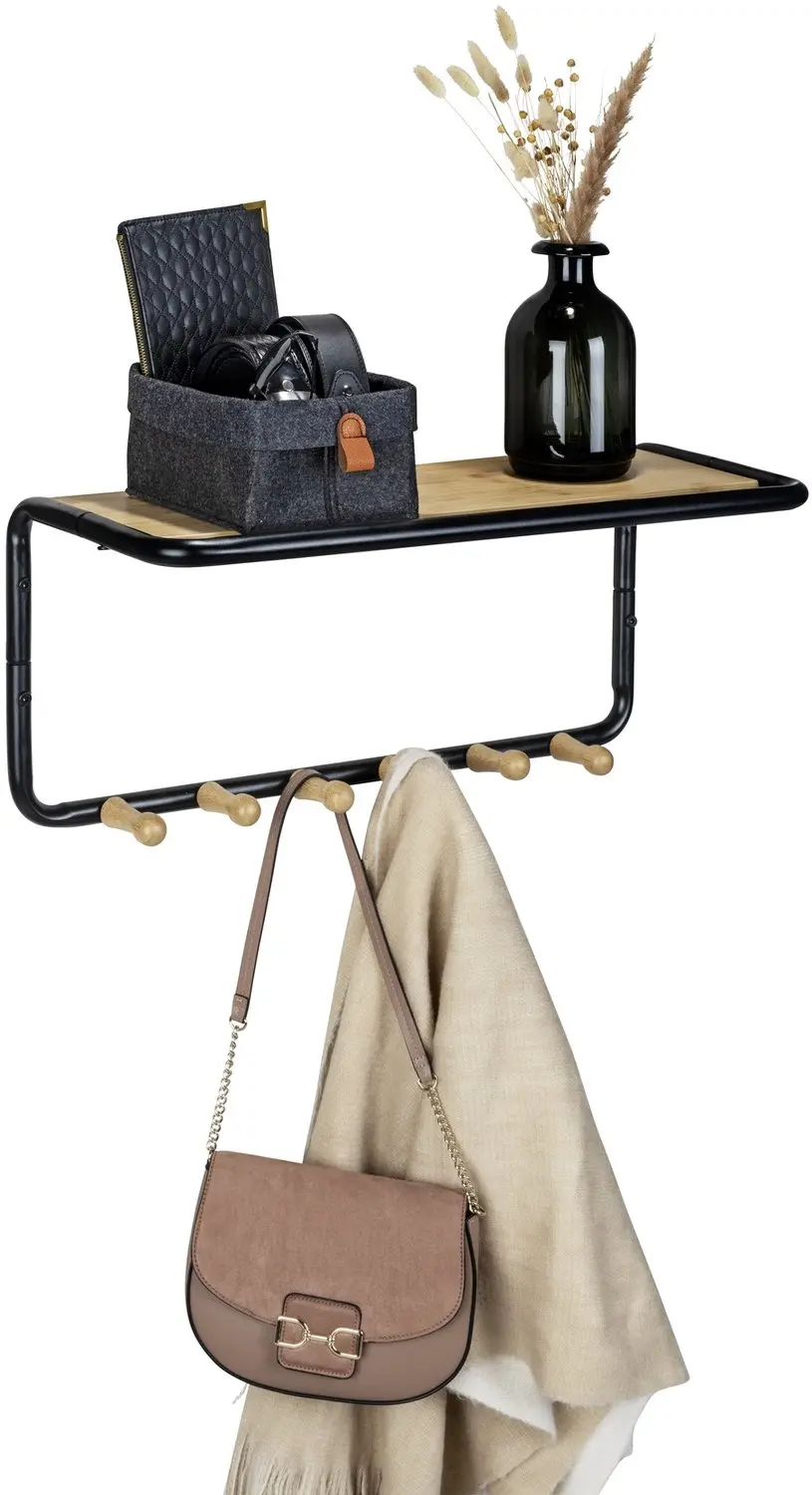WENKO - Wandplank met bamboe haakjes Loft, 58 x 26 x 26 cm - afbeelding 5 van 6