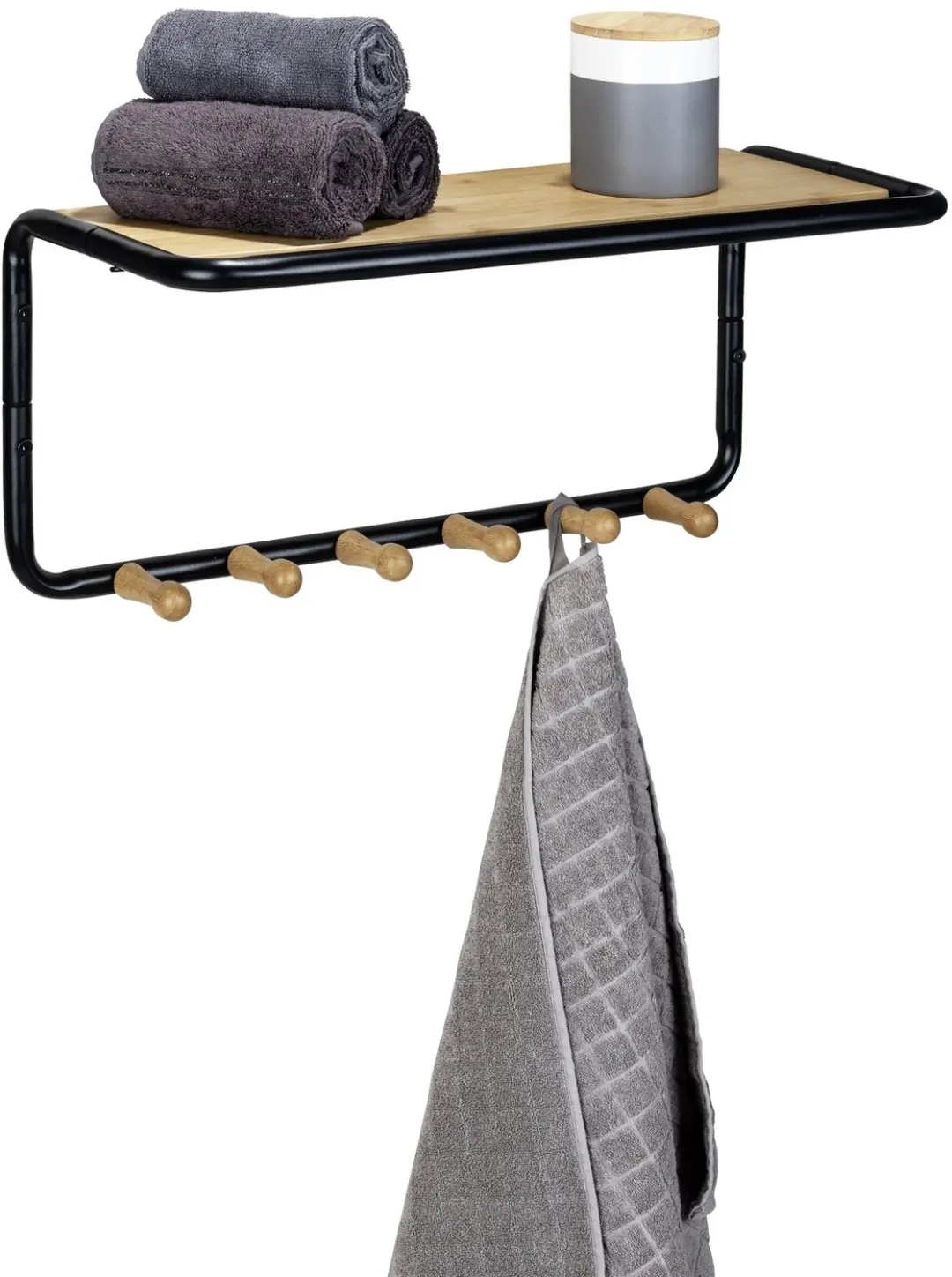 WENKO - Wandplank met bamboe haakjes Loft, 58 x 26 x 26 cm - afbeelding 4 van 6