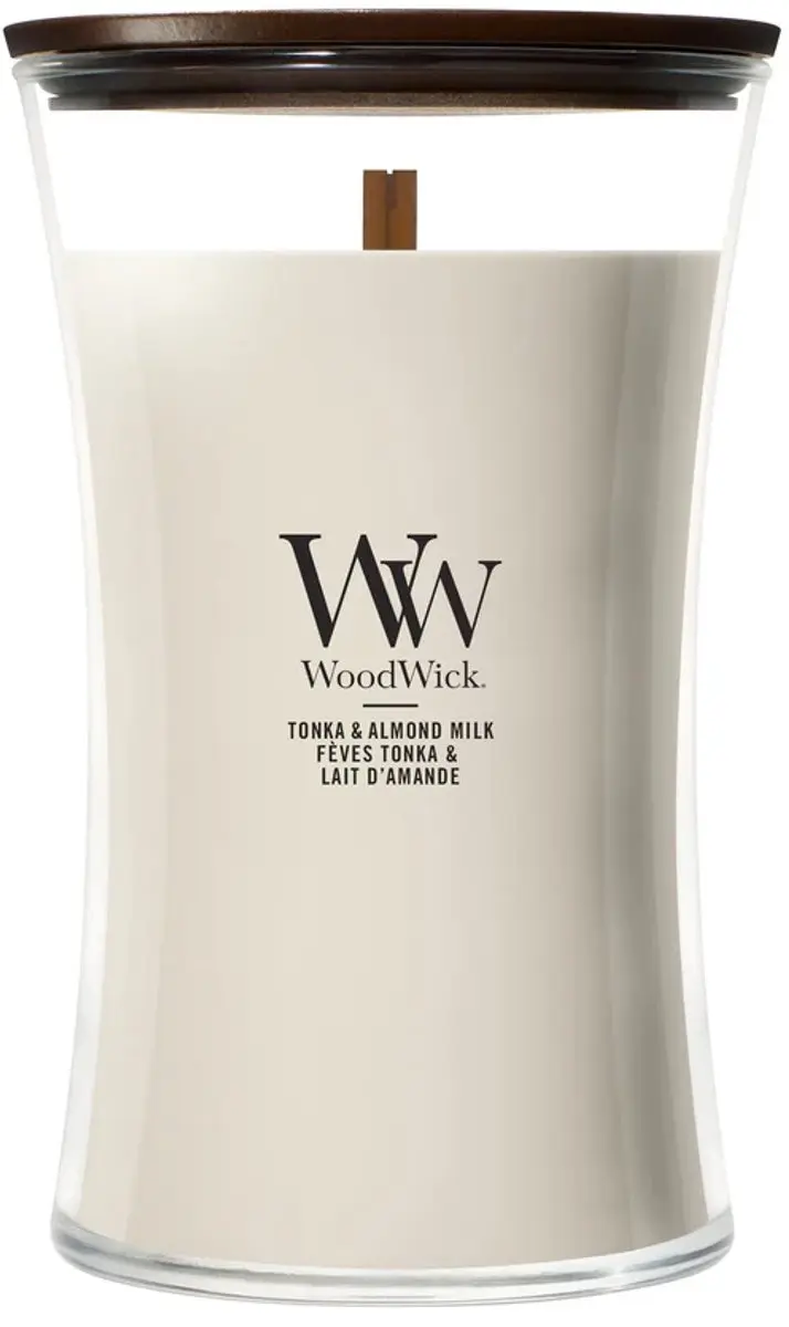 WoodWick Hourglass Tonka & Almond Milk Geurkaars