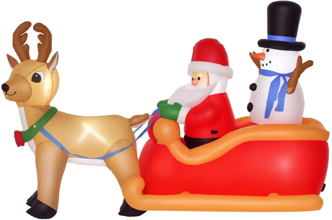 HOMCOM Opblaasbare Kerstman met slee en rendieren 200 cm, 5 ingebouwde LED-lampj