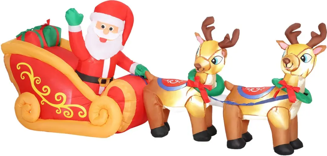 Outsunny-Opblaasbare Kerstman op Slee-Polyester-240x75x100cm-Rood en bruin