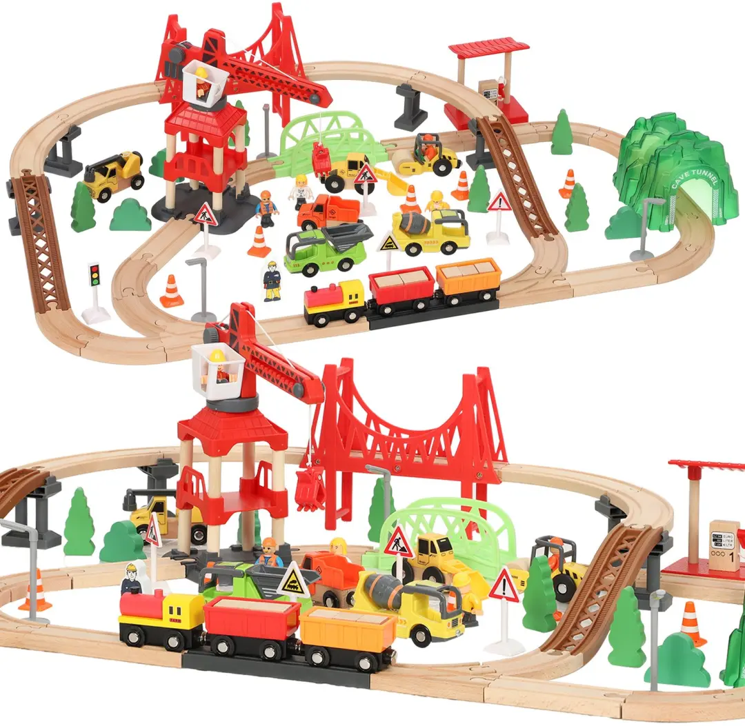 AIYAPLAY Toy Train Set-Buchenholz, ABS-86,1 x 76,1 x 25 cm-Mehrfarbig