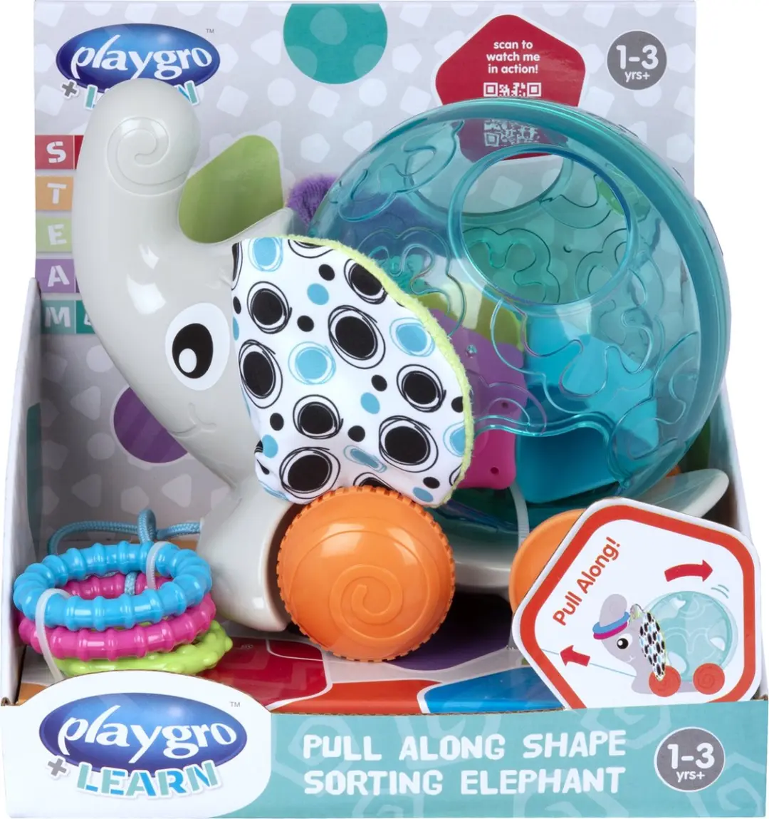 Playgro- Vormensorteer Trekolifant- Baby Speelgoed