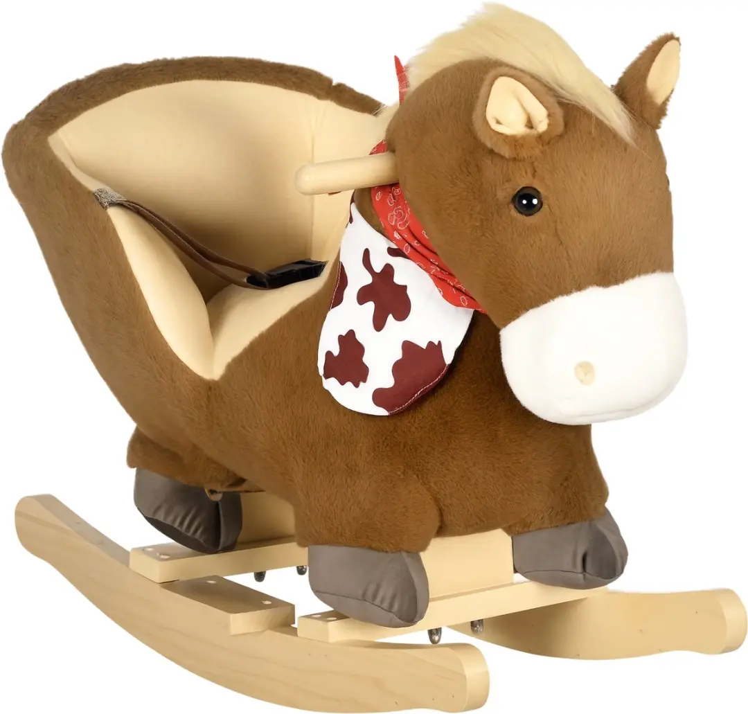 HOMCOM-Kinderschommelpaard-Kort pluchen speelgoed (100% polyester)-60x33x50cm-Br