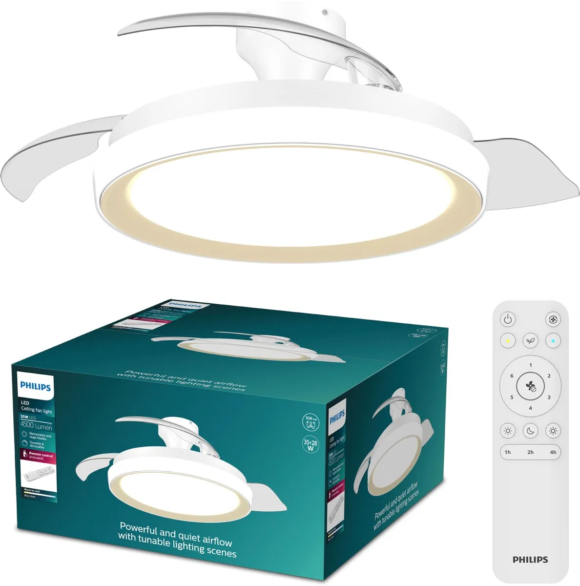 Philips Bliss Plafondventilator 106cm - Wit/Goud - 4500 Lumen