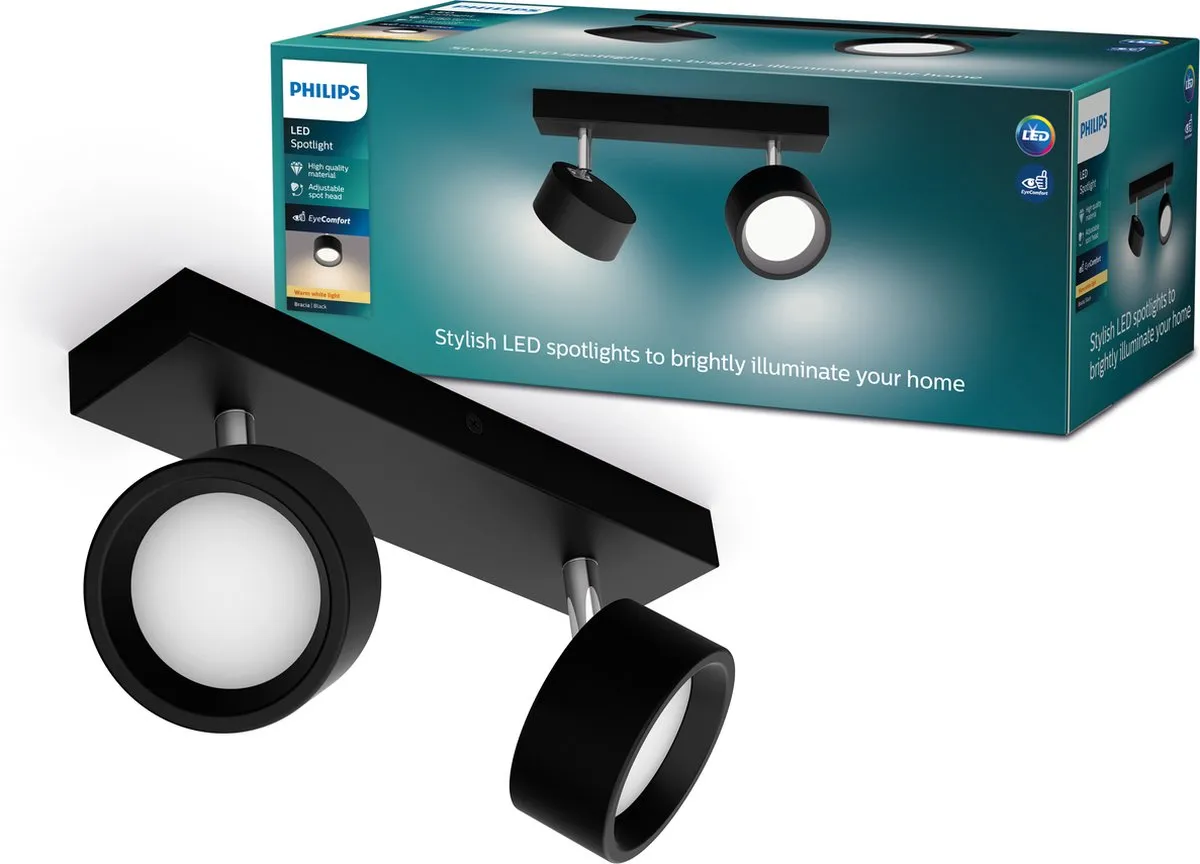 Philips Bracia 2-lichts Opbouwspot 2x5.5W 2700K