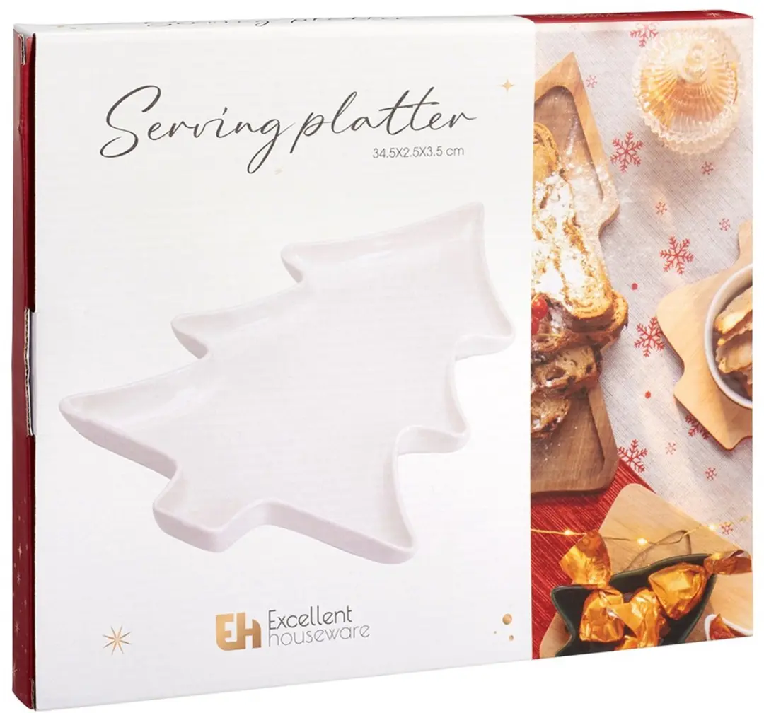Excellent Houseware Porseleinen Serveerbord Kerstboom 35x26x3cm - afbeelding 5 van 5