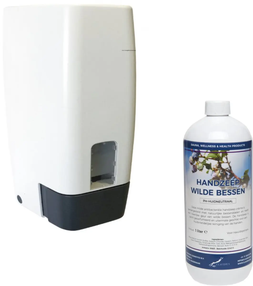 Zeepdispenser 1 liter kunststof hervulbaar + 1 liter handzeep Wilde Bessen