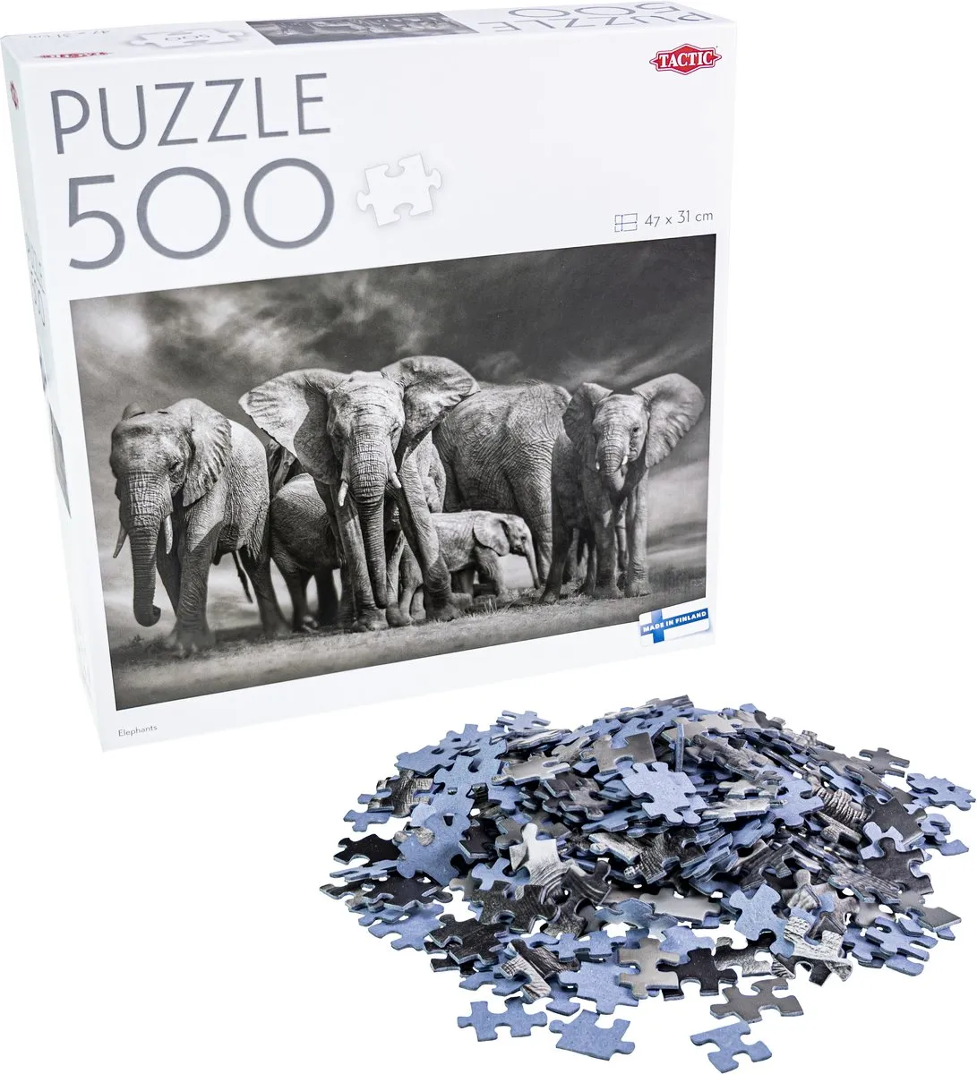 Tactic Elephants Puzzel 500 Stuks - Olifanten in Afrikaanse Savanne