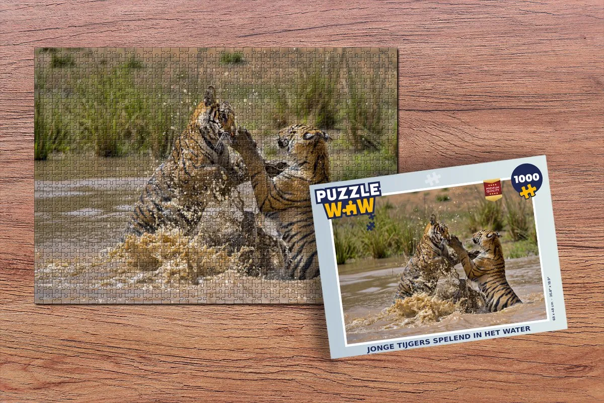 PuzzleWow Legpuzzel Jonge Tijgers Water - 1000 Stuks - Multicolor