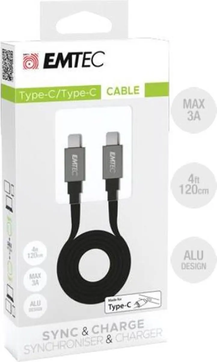 Emtec T700 ECCHAT700TC2 USB-C kabel - Zwart - afbeelding 2 van 2