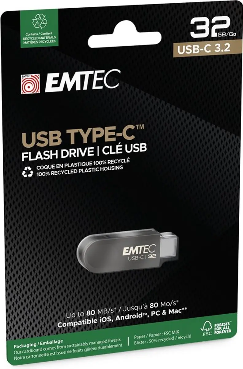 Emtec C280 USB-C Stick 32GB ECMMD32GC283 - Zwart - afbeelding 4 van 6