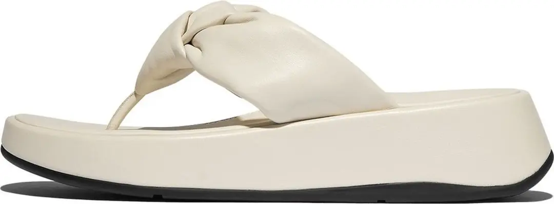 Fitflop Slipper F-Mode Knot Soft-Leather Flatform Toe-Post Beige
