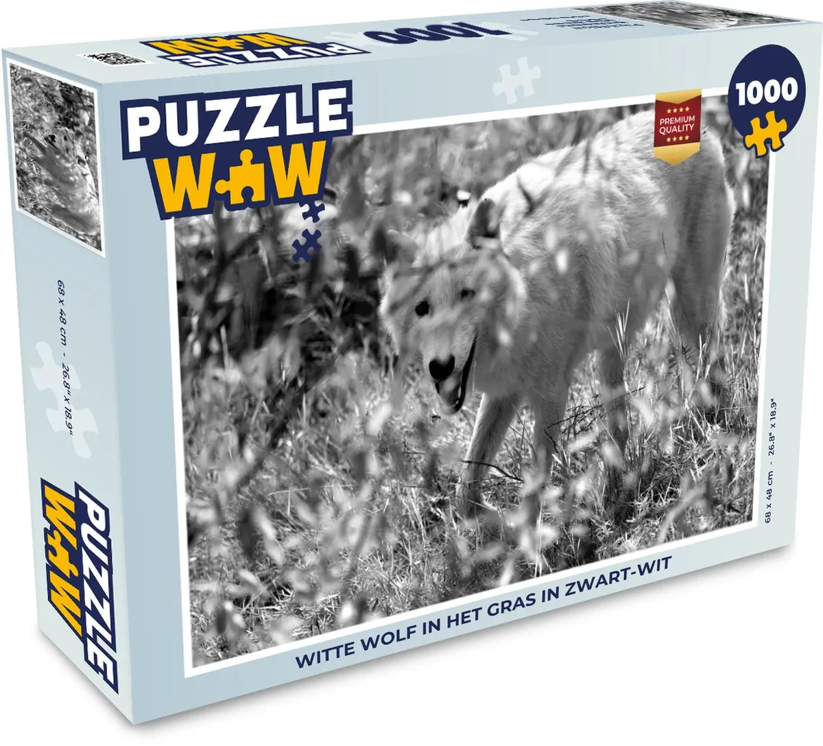 PuzzleWow Legpuzzel Witte Wolf in het Gras 1000 Stuks - Multicolor