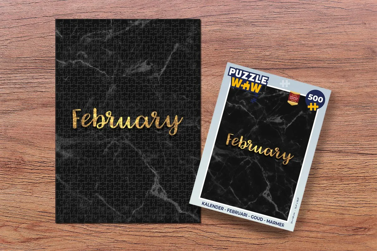 PuzzleWow Kalender Februari Legpuzzel 500 Stuks - Goud Marmer