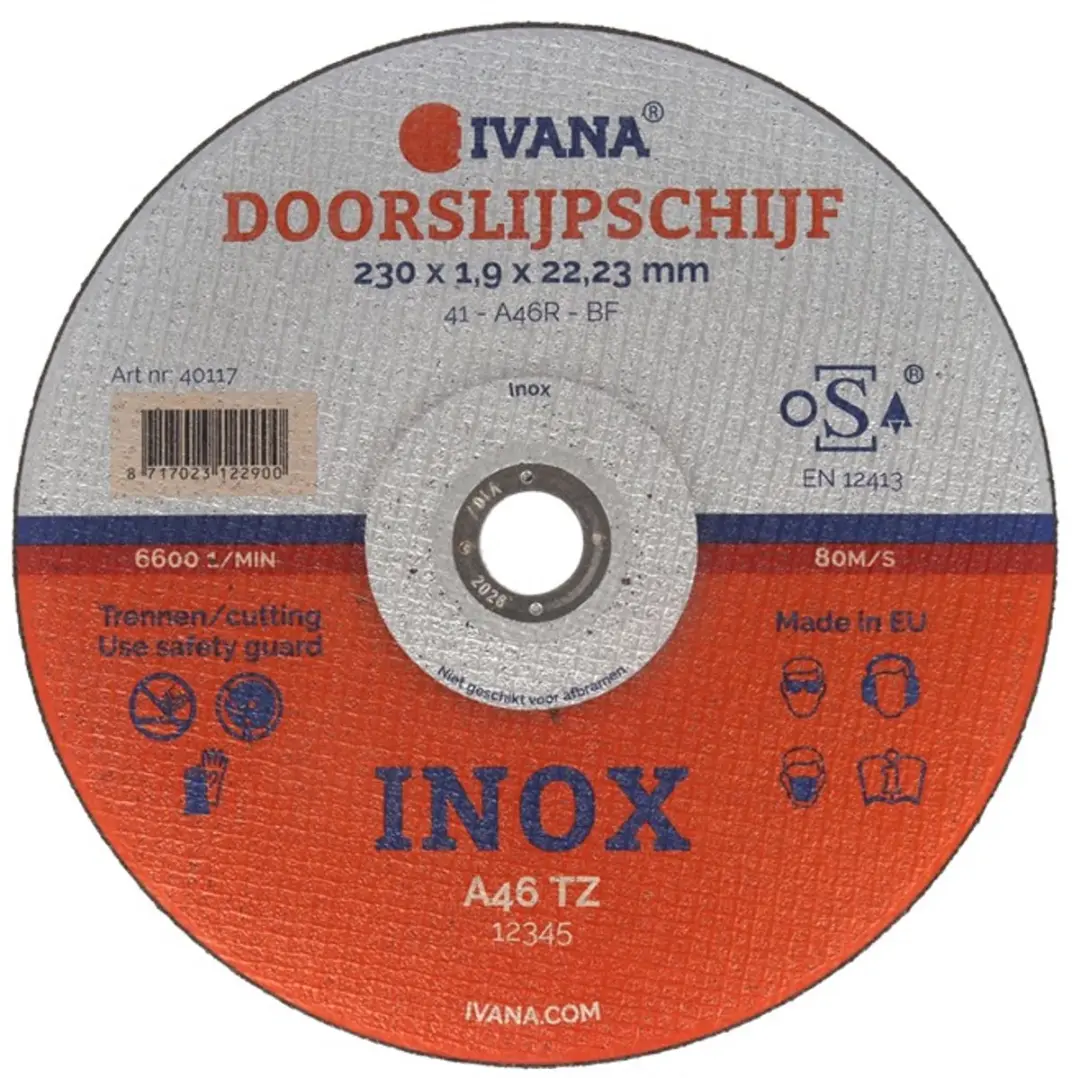 Ivana Doorslijpschijf Inox Vlak 230x1.9x22.2mm