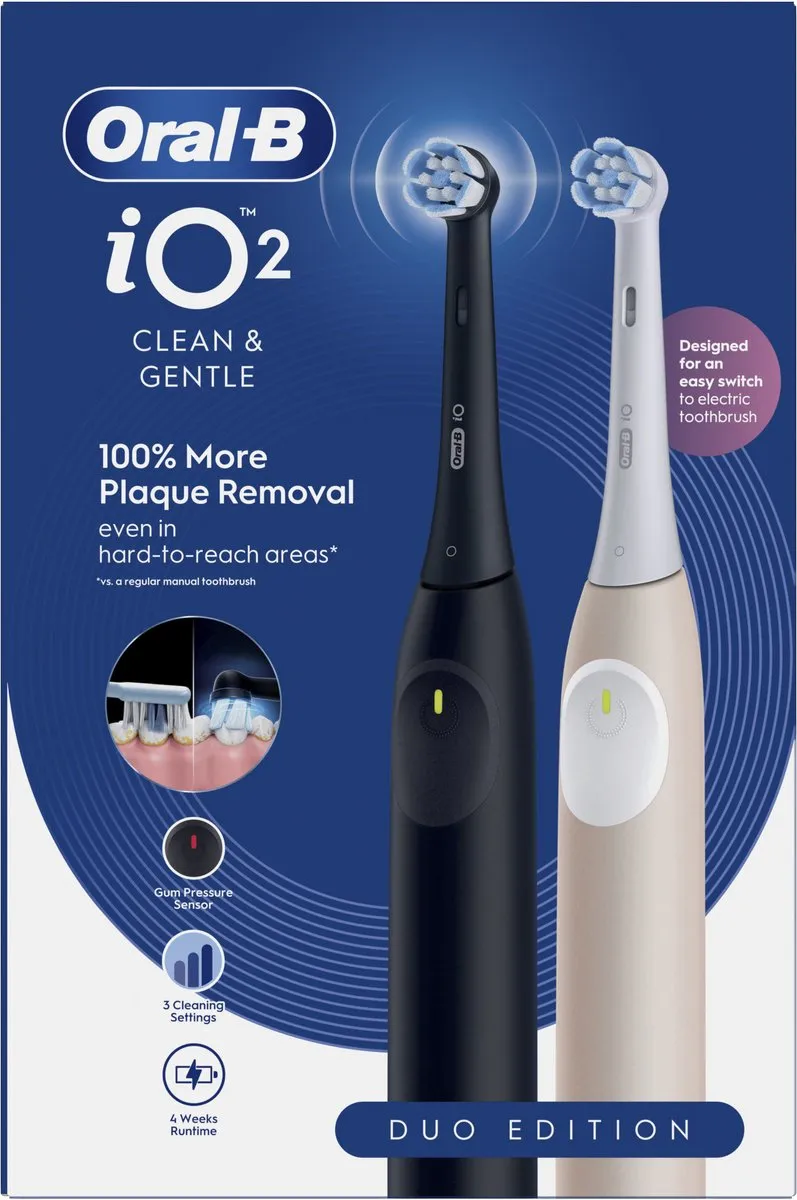 Oral-B iO2 Elektrische Tandenborstel - 2 Stuks - Night Black & Calm Pink