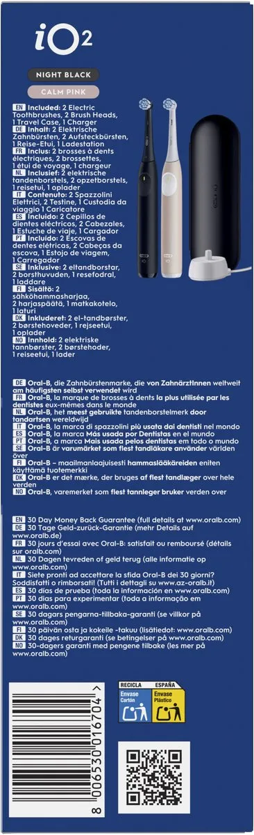 Oral-B iO2 Elektrische Tandenborstel - 2 Stuks - Night Black & Calm Pink