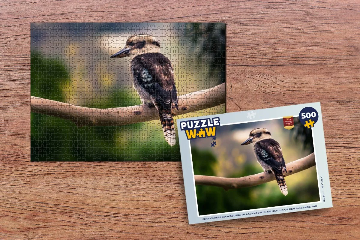 PuzzleWow Legpuzzel 500 Stuks - Kookaburra op Tak - Multicolor