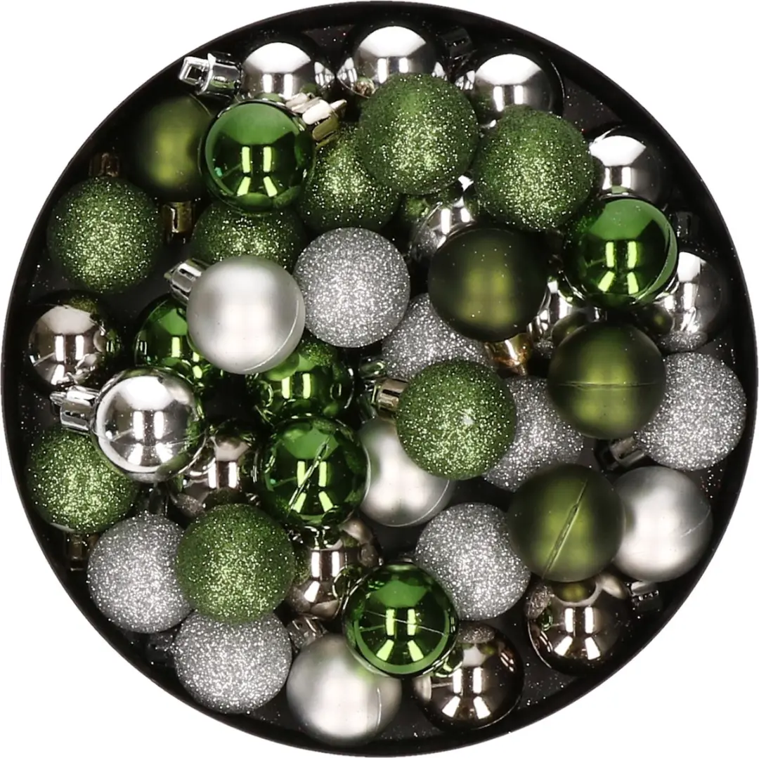 Kleine kunststof kerstversiering 40x stuks set en 3 cm kerstballen in het zilver