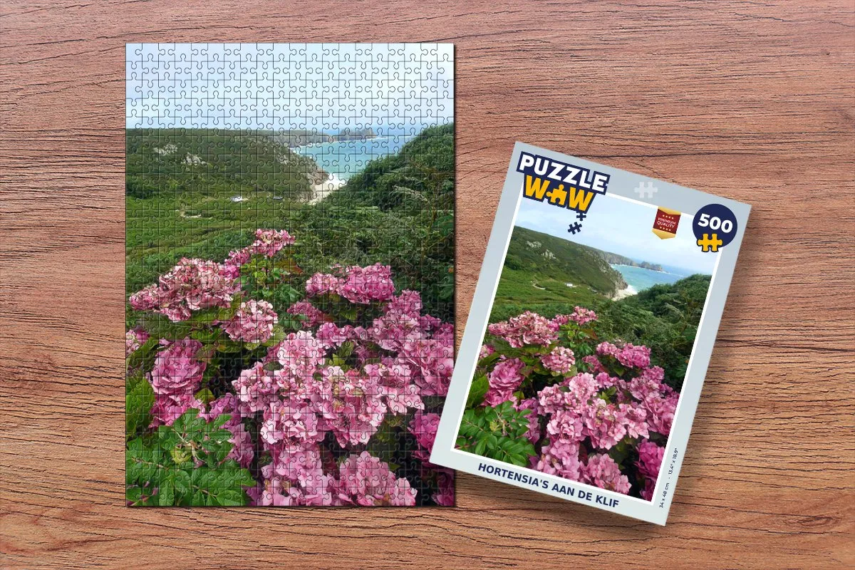 PuzzleWow Hortensia's aan de Klif Legpuzzel 500 Stuks - Multicolor