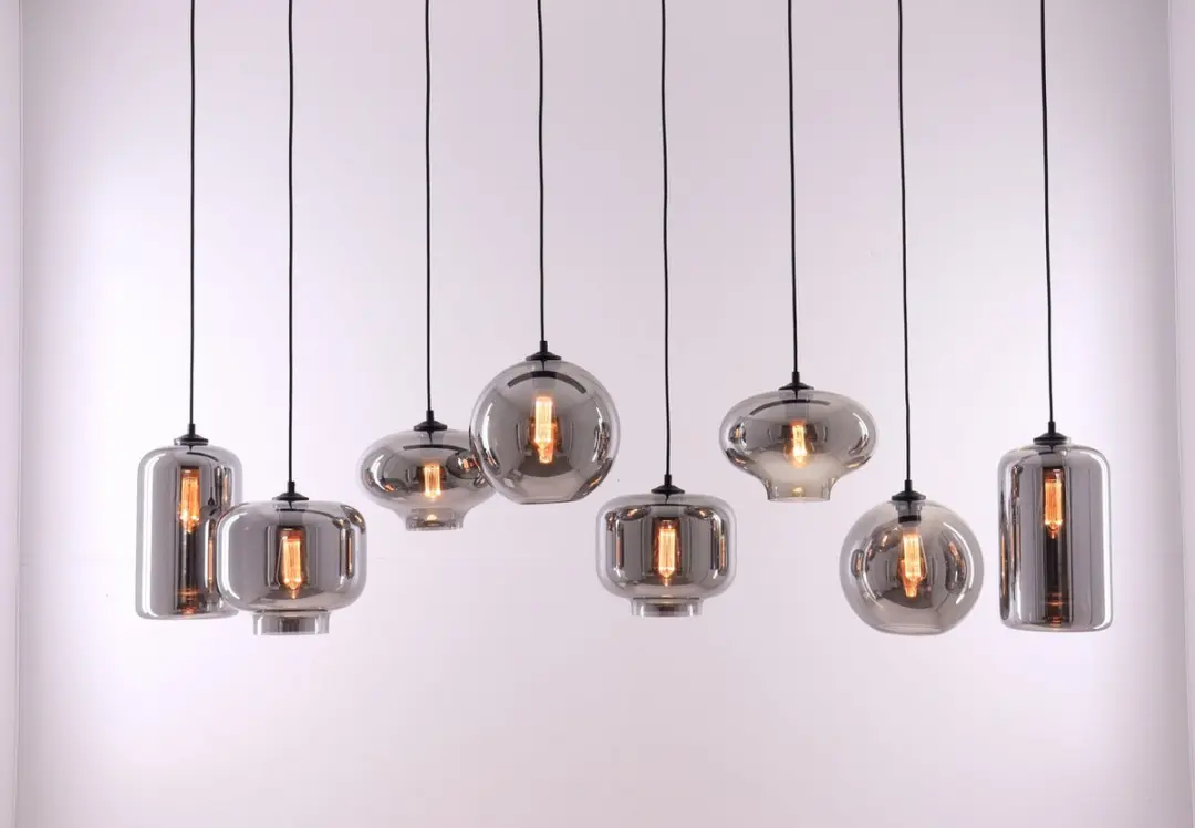 EEF hanglamp smoke glazen 8-lichts 165cm