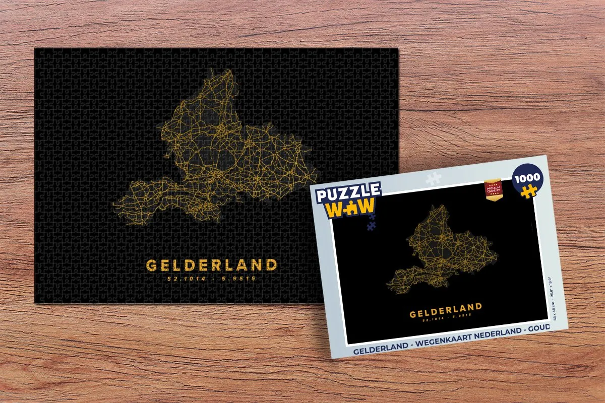 PuzzleWow Gelderland Wegenkaart Nederland Legpuzzel 1000 Stuks - Multicolor