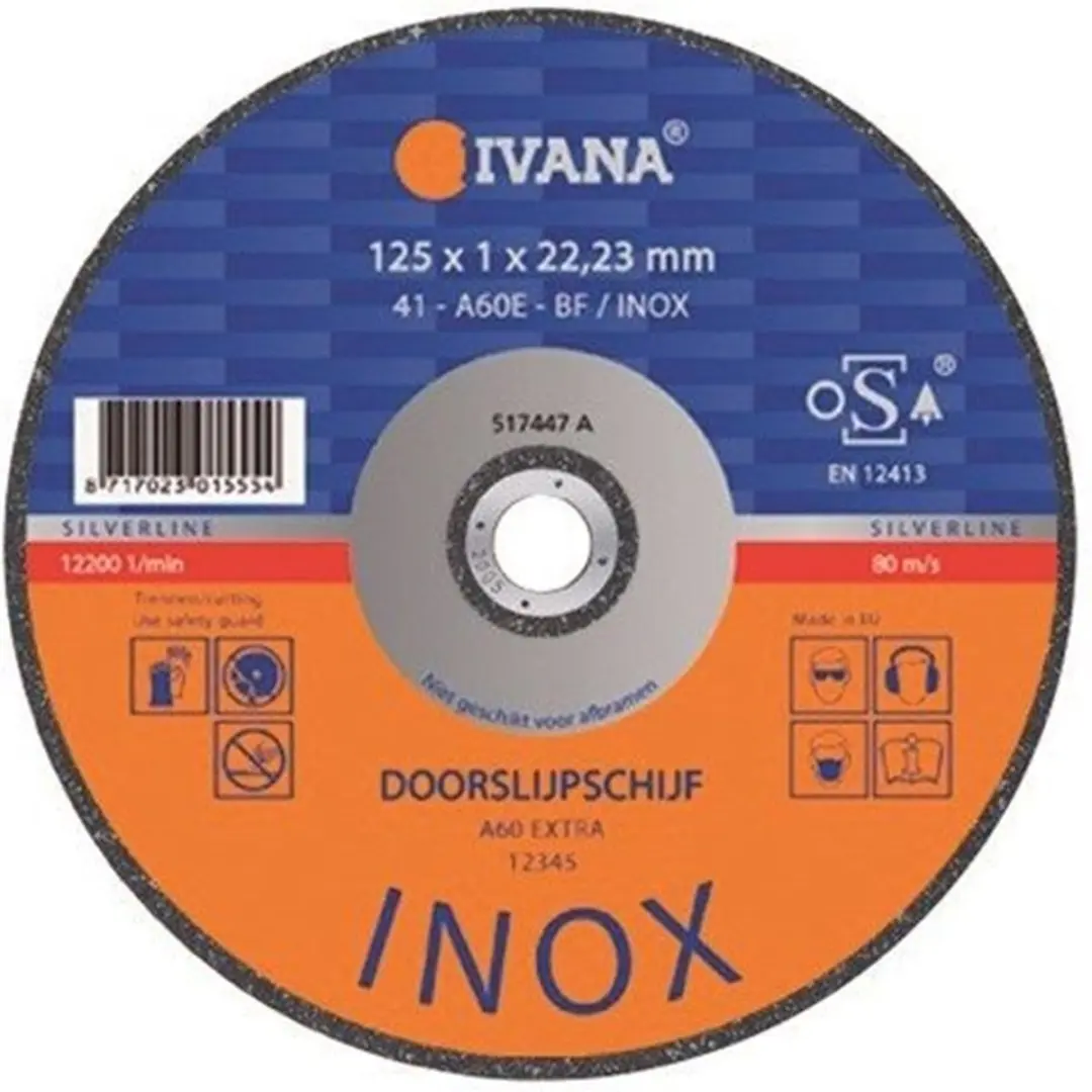 Ivana Doorslijpschijf Inox Vlak 125x1x22.2mm