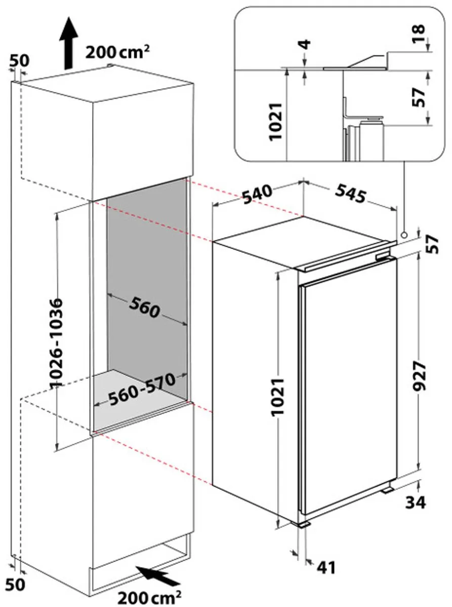 Whirlpool ARG 100712 Geïntegreerde Koelkast 168L - Wit