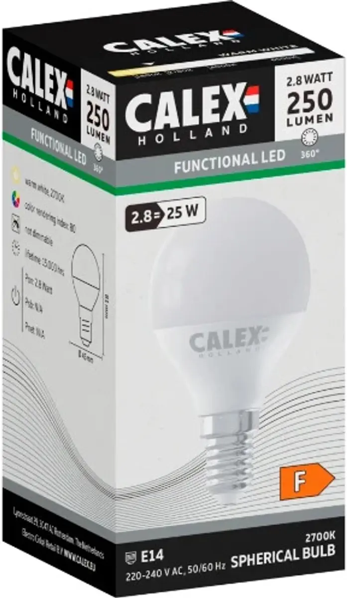 Calex LED Kogellamp E14 2.8W 2700K - afbeelding 2 van 3