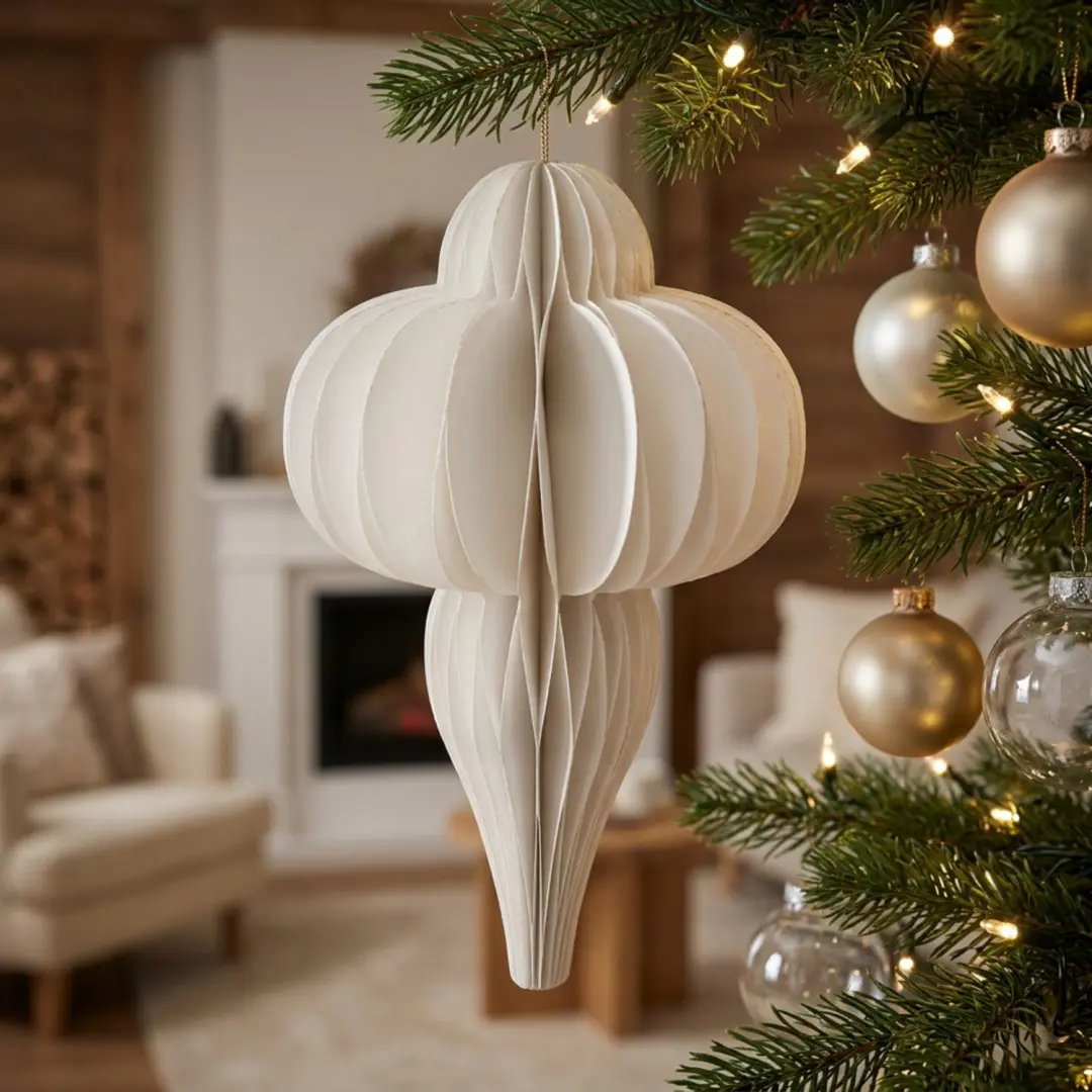 Kaemingk Papieren Pegel Kerstornament 20cm - Wit - afbeelding 4 van 6