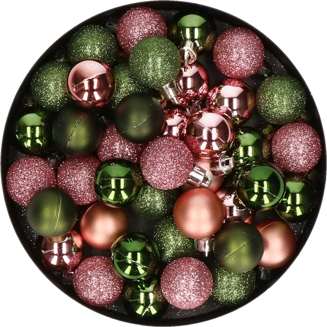 Kleine kunststof kerstversiering 40x stuks set en 3 cm kerstballen in het roze e