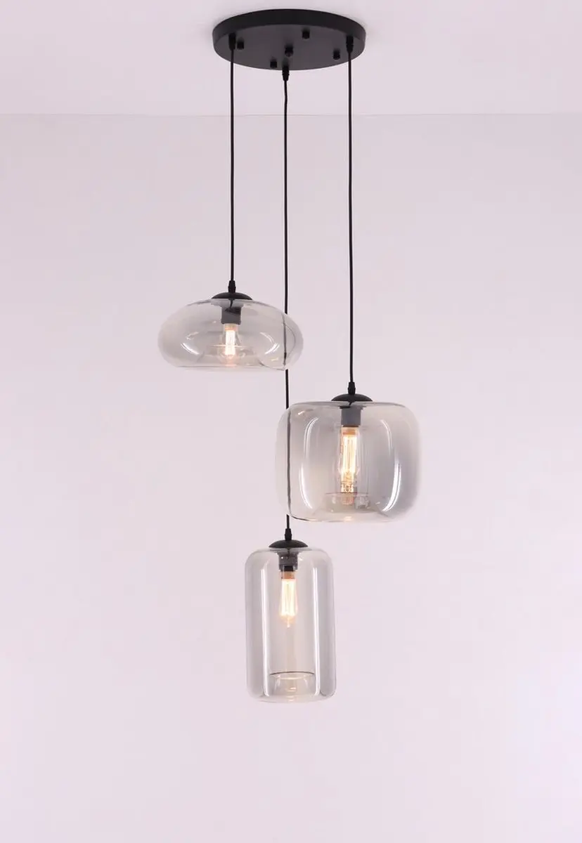 EEf hanglamp 3 bollen met getint grijs glas