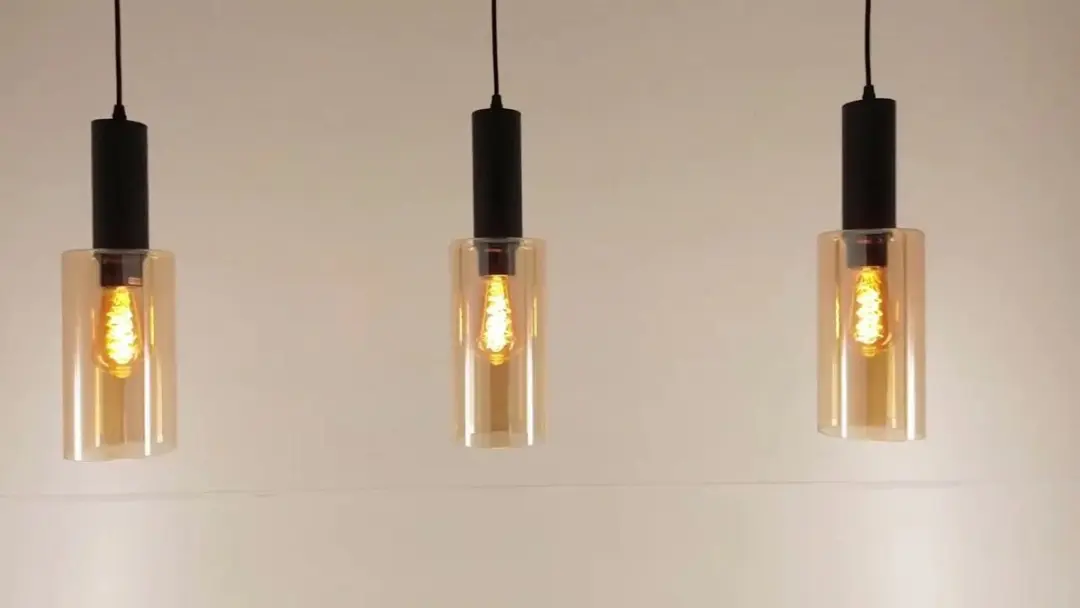 Hanglamp met 3 amber glazen