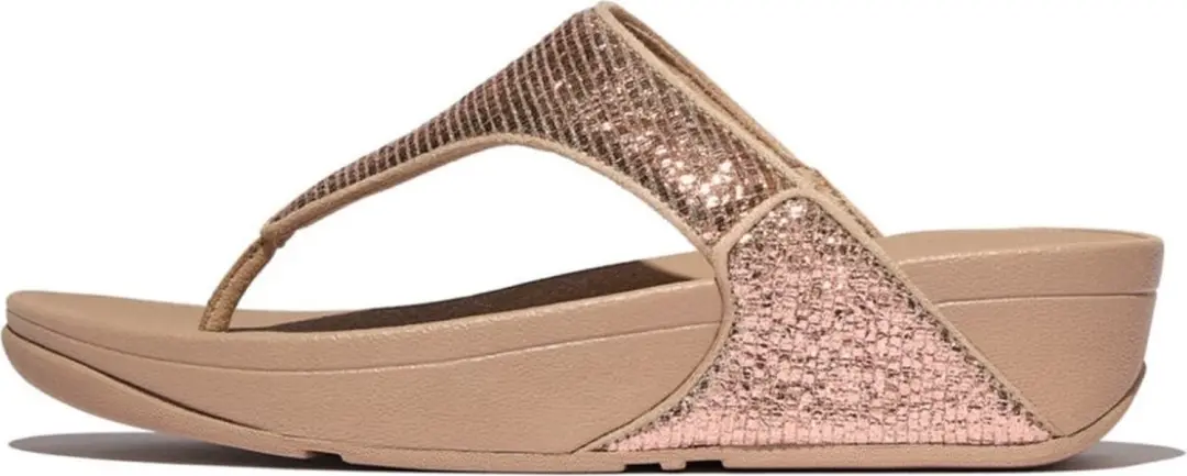 FitFlop Lulu Crinkled-Shimmer Toe-Post Sandals BEIGE