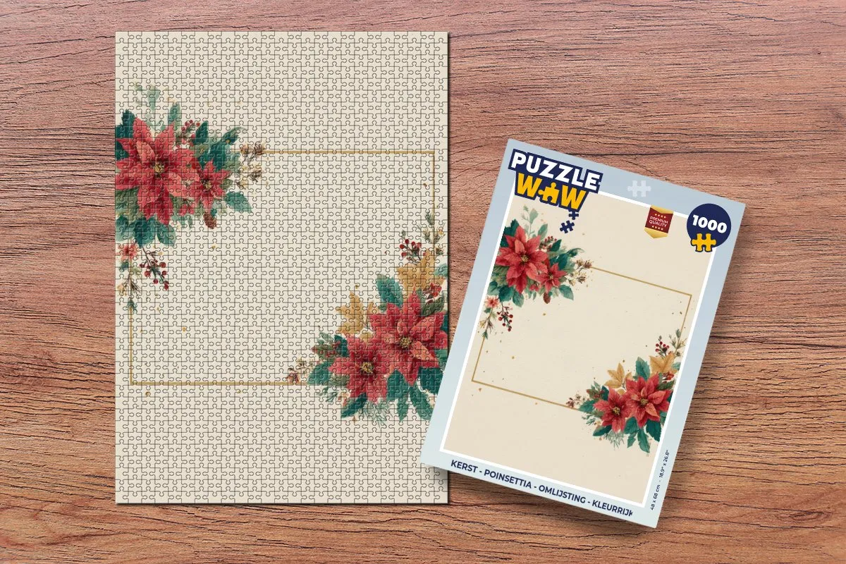 PuzzleWow Kerst Puzzel Poinsettia 1000 Stuks - Kleurrijk