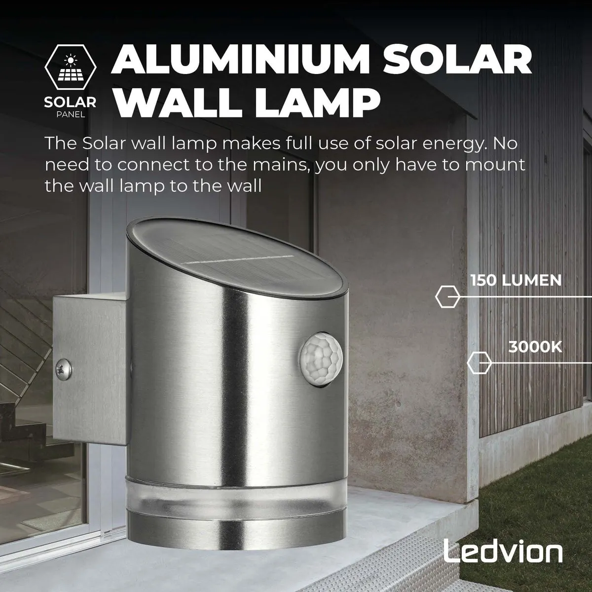 Ledvion Elara Solar LED Wandlamp - 2x 7,5W 3000K IP44 RVS