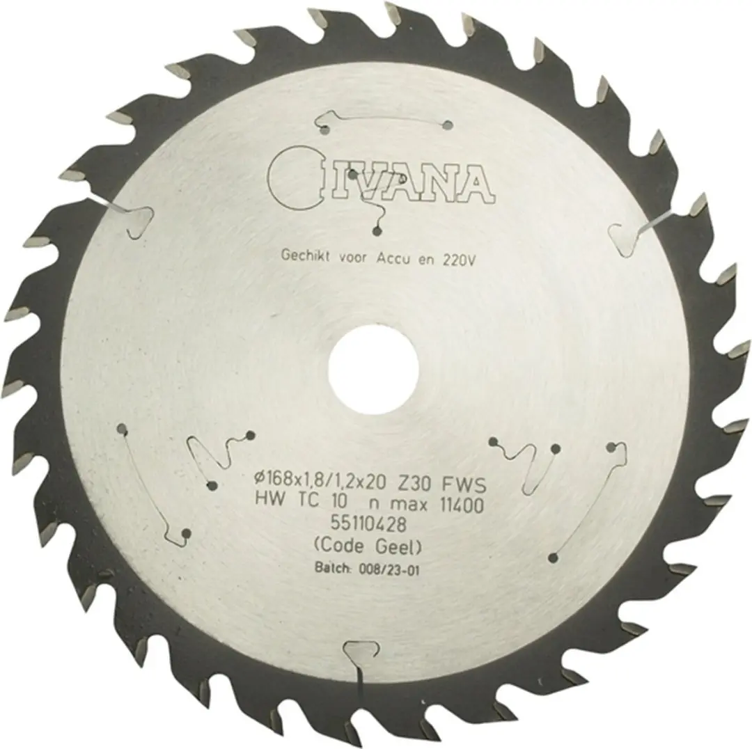 Ivana Cirkelzaagblad Hardmetaal 168x1.8mm/1.2x20mm Z= 30FWS Hout