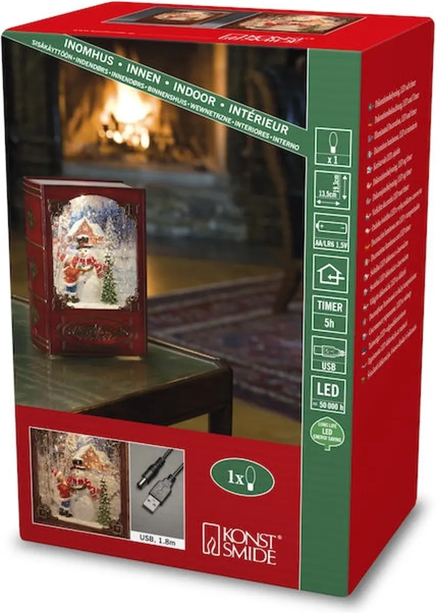 Konstsmide LED Sneeuwlantaarn Boek met Sneeuwpop - 7x19cm - Warm Wit - afbeelding 2 van 6