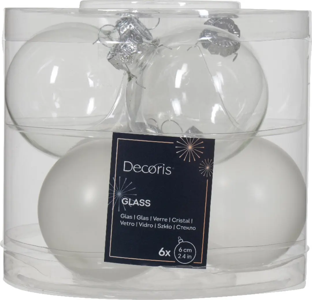 Kerstbal glas d6 cm zilver 6st kerst